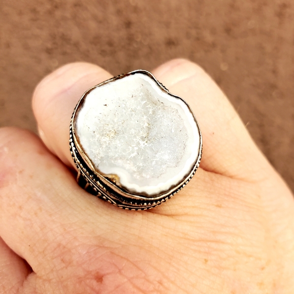 New Solar Agate Druzy 925 Silver Ring. - Picture 1 of 16